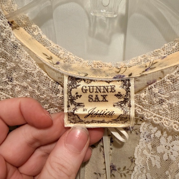 Gunne Sax by Jessica McClintock Cream Floral Midi Dress with lace detail size 10 - Picture 9 of 11